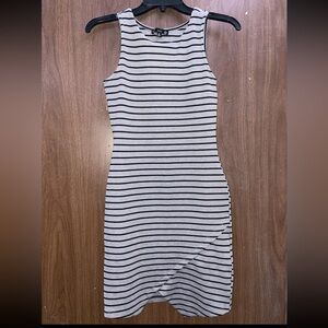 Iris Asymmetrical Black and Gray Striped Dress (Pre-Owned)